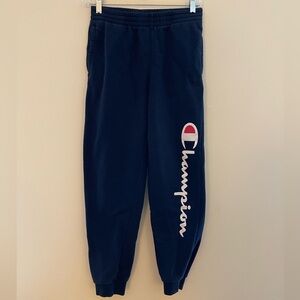 Champion Navy Joggers with White & Red Script Logo